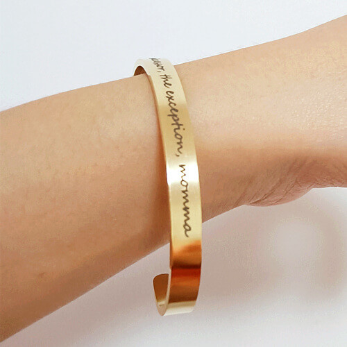 18k gold plated stainless steel adjustable open design custom engraved message cuff bangles wholesale